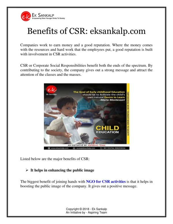 Benefits of CSR: eksankalp.com