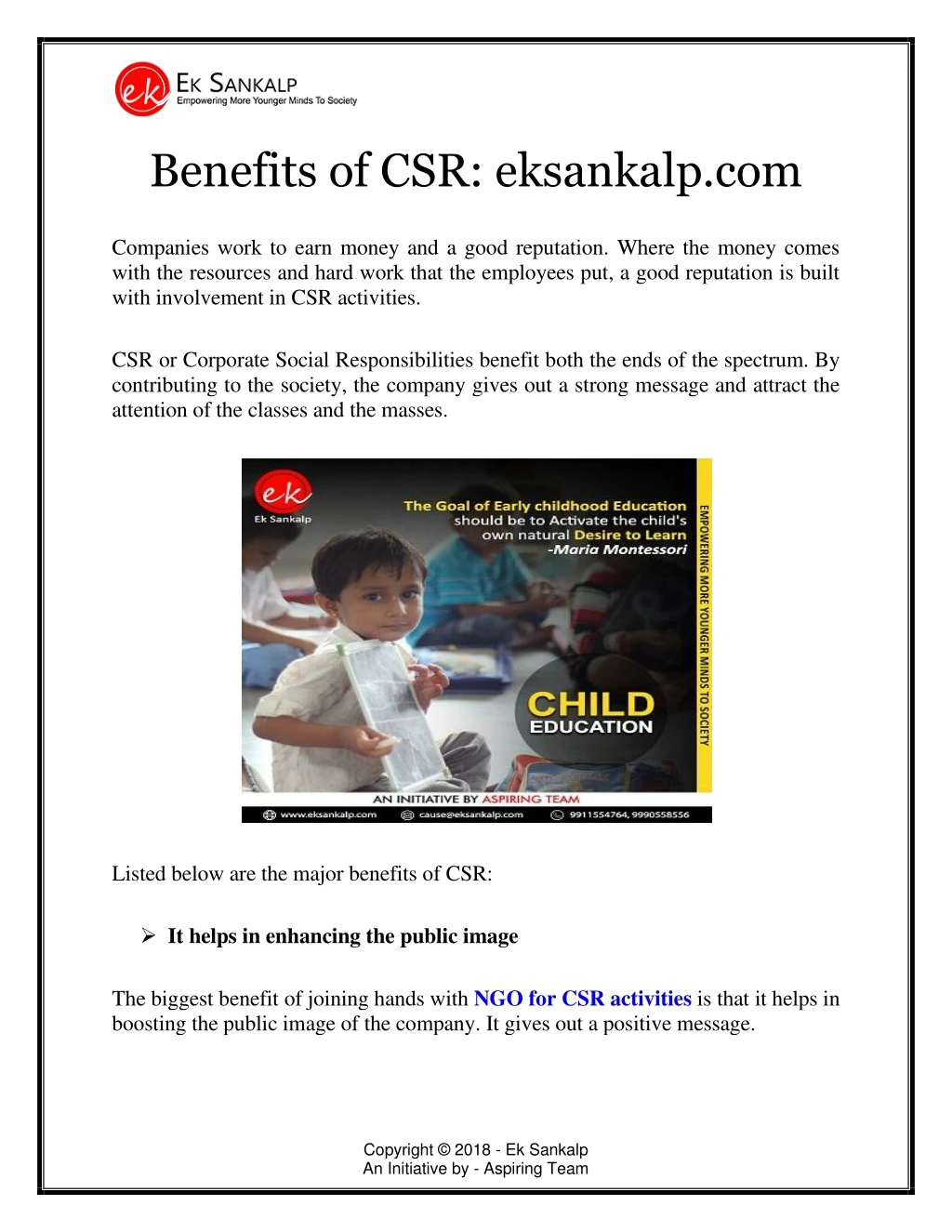 benefits of csr eksankalp com