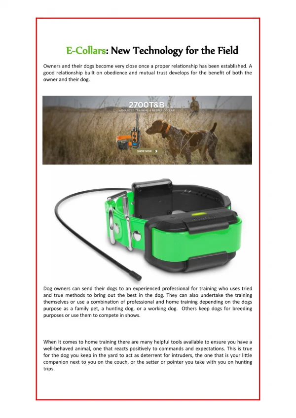 E-Collars New Technology for the Field