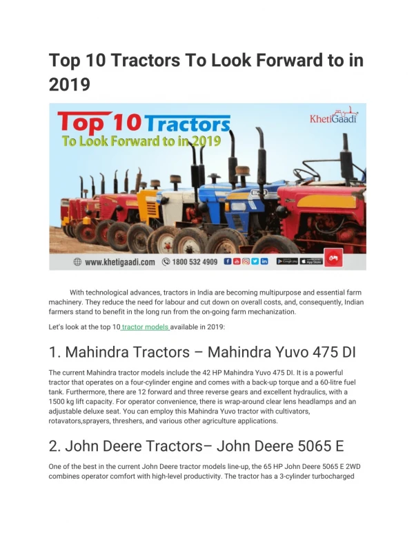 Top 10 Tractors To Look Forward to in 2019