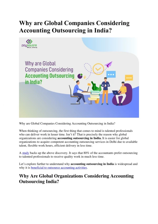 Why are Global Companies Considering Accounting Outsourcing in India?