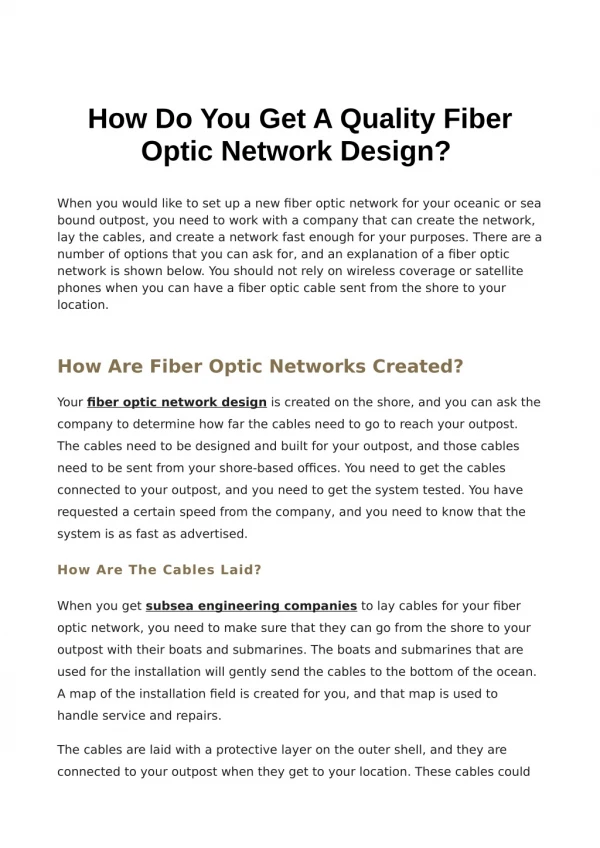 How Do You Get A Quality Fiber Optic Network Design?