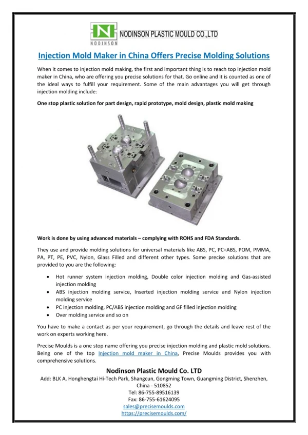 Injection Mold Maker in China Offers Precise Molding Solutions