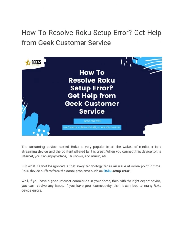 Resolve Roku Setup Error | Geek Customer Service