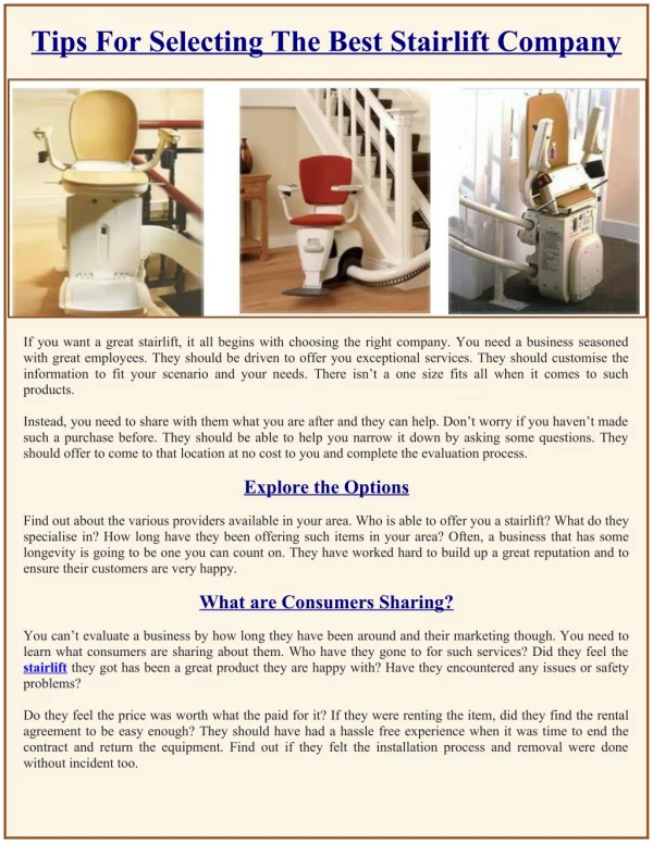 Tips For Selecting The Best Stairlift Company