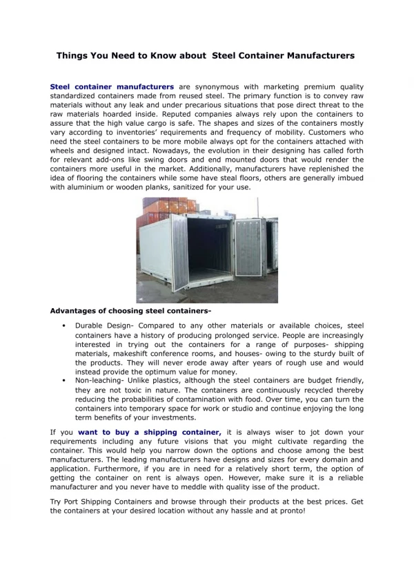 Things that You Need to Know About Steel Container Manufacturers
