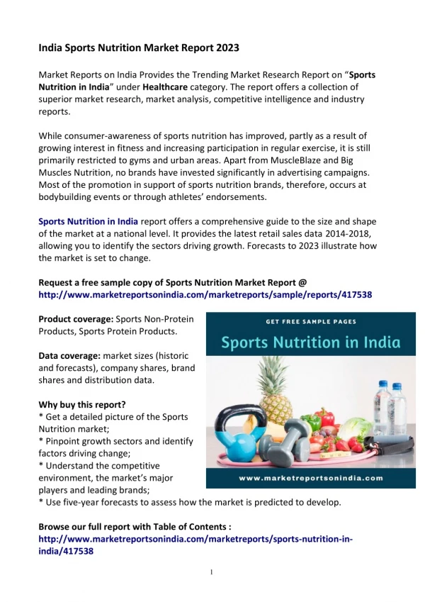 India Sports Nutrition Market : Analysis and Opportunity Assessment 2023