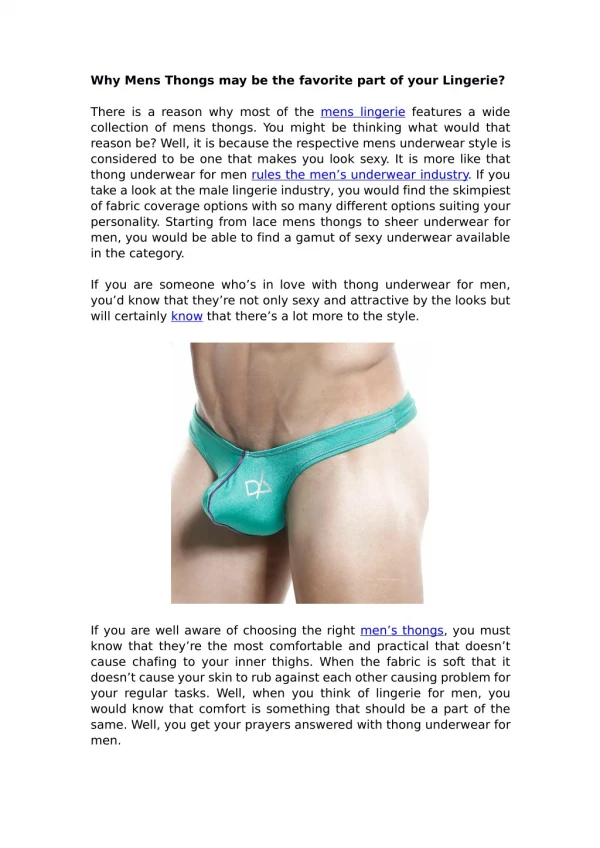 Why Mens Thongs may be the favorite part of your Lingerie?