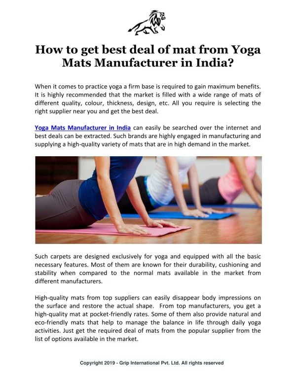 How to get best deal of mat from Yoga Mats Manufacturer in India?