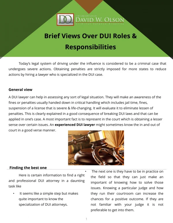 Brief Views Over DUI Roles & Responsibilities