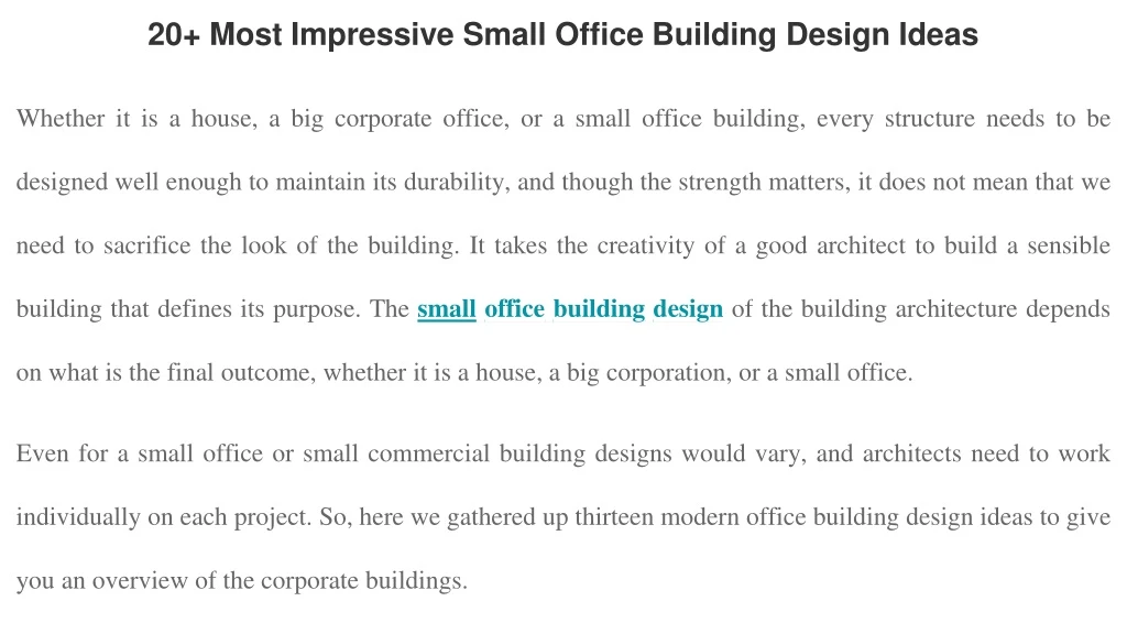 20 most impressive small office building design ideas
