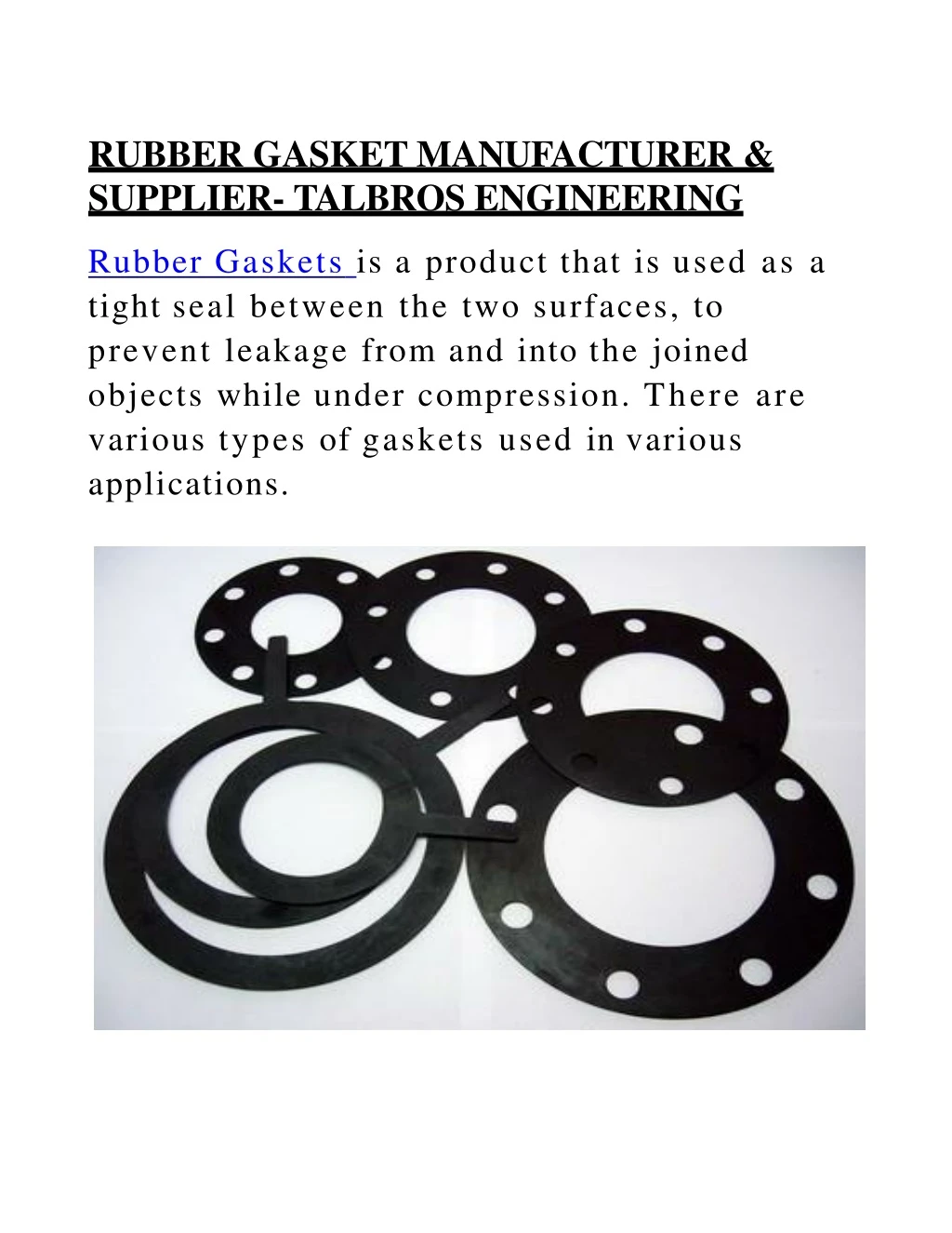rubber gasket manufacturer supplier talbros