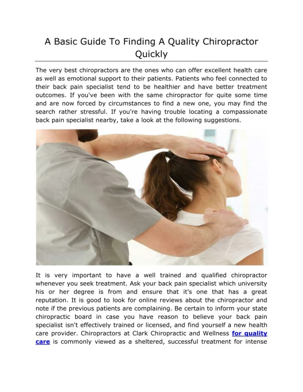 A Basic Guide To Finding A Quality Chiropractor Quickly