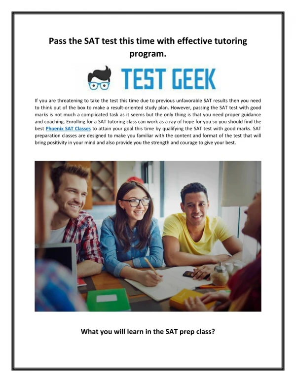 Pass the SAT test this time with effective tutoring program.