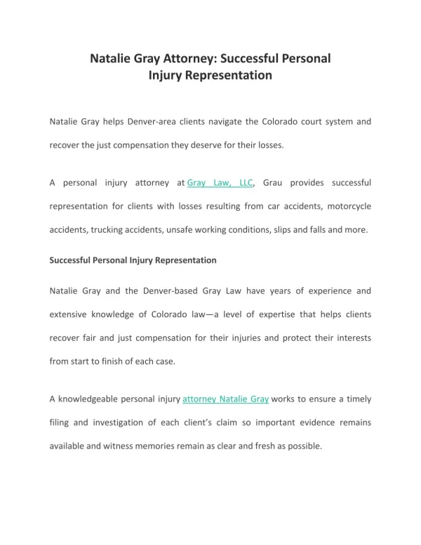 Natalie Gray Attorney - Successful Personal Injury Representation