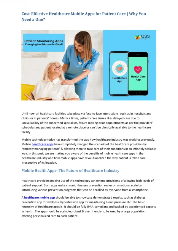 Cost-Effective Healthcare Mobile Apps for Patient Care | Why You Need a One?