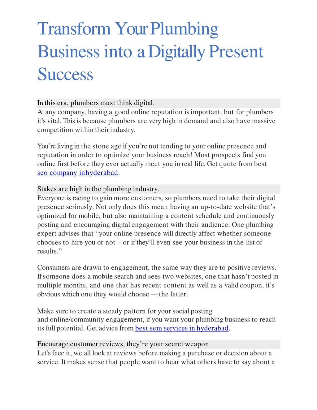 transform your plumbing business into a digitally present success