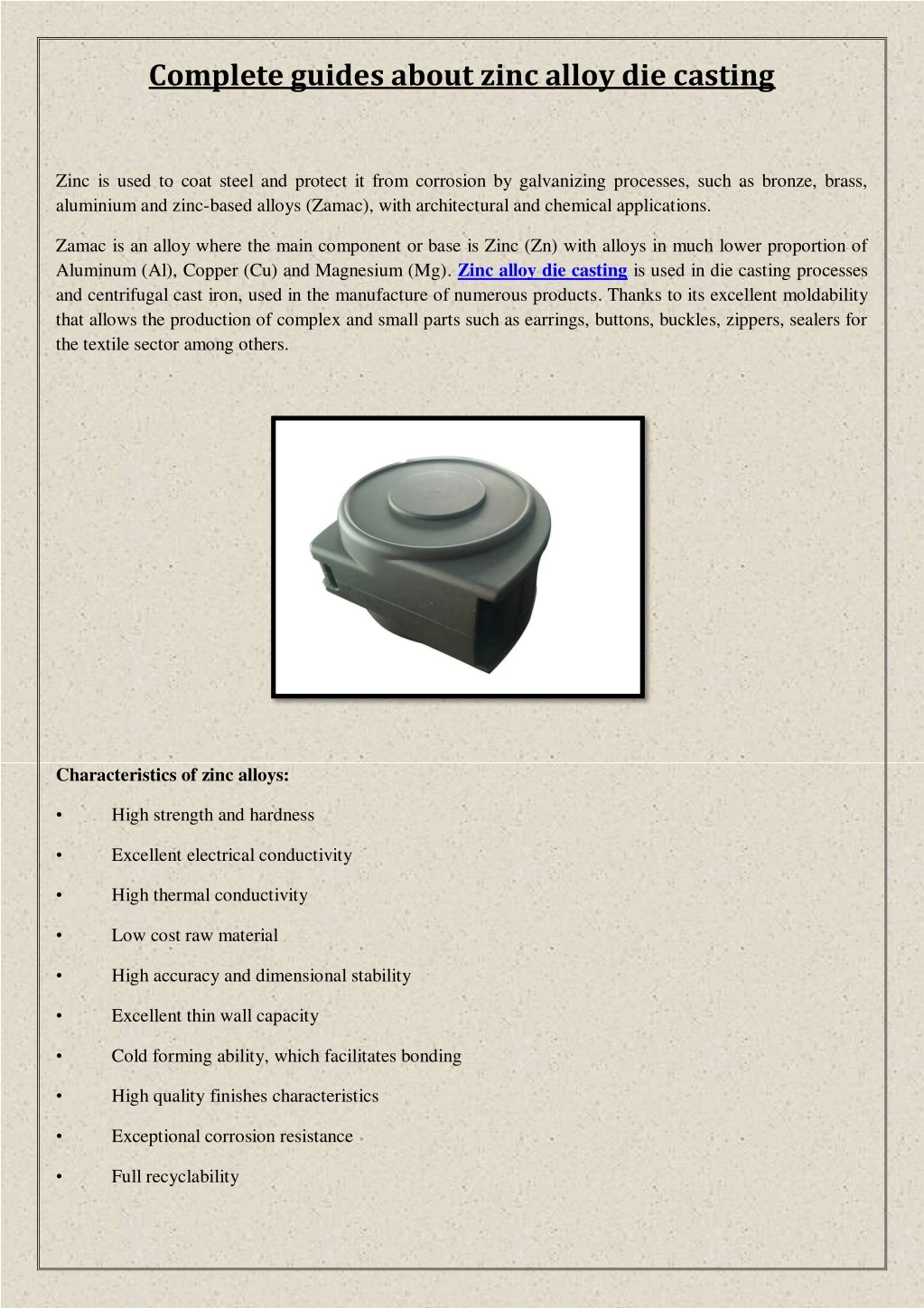 complete guides about zinc alloy die casting