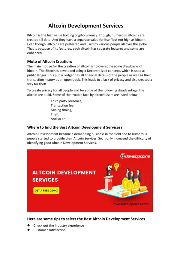 Altcoin Development Services