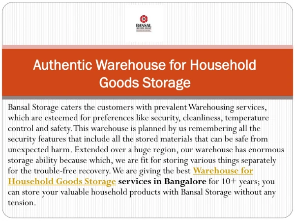 Authentic Warehouse for Household Goods Storage