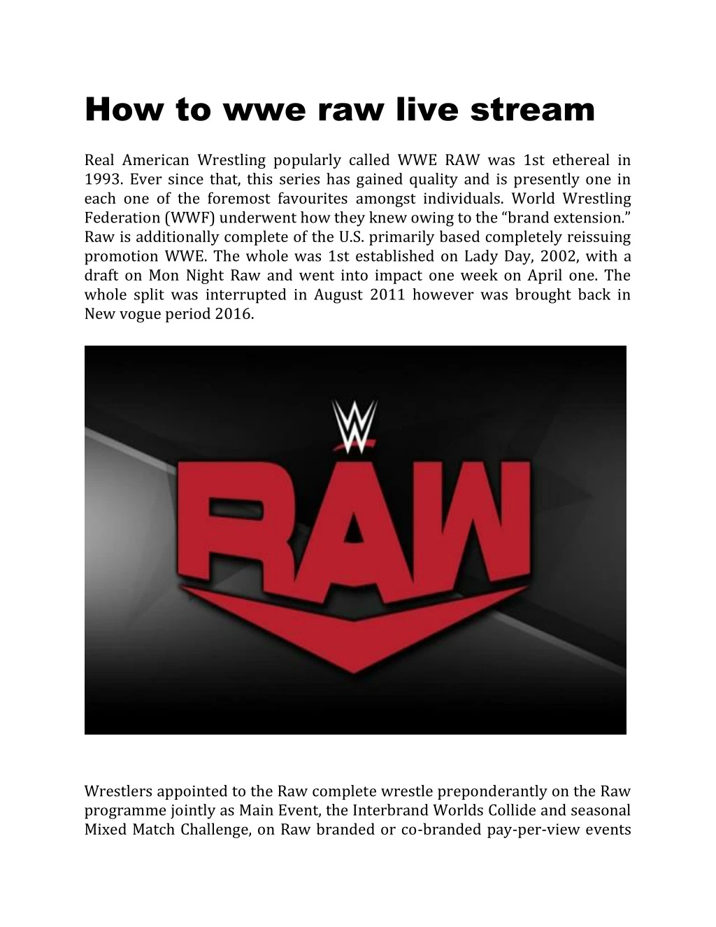 how to wwe raw live stream real american