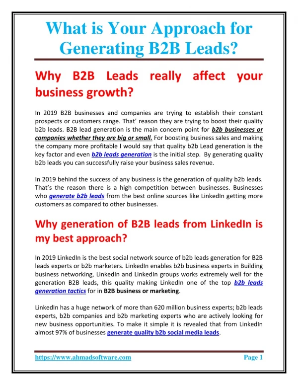What is your approach for generating B2B leads?