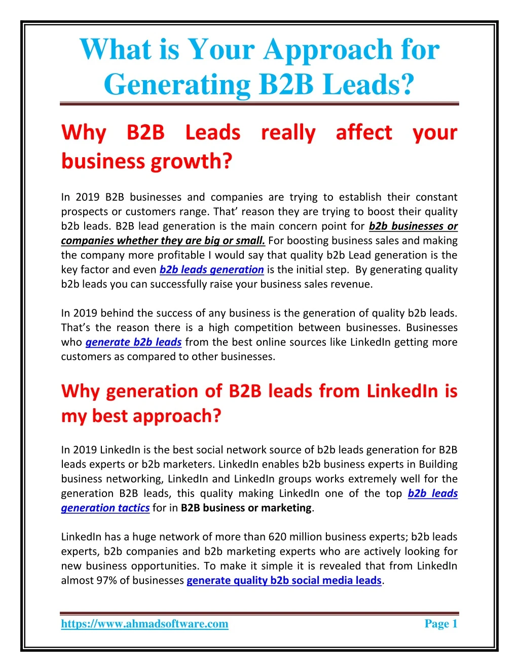 what is your approach for generating b2b leads