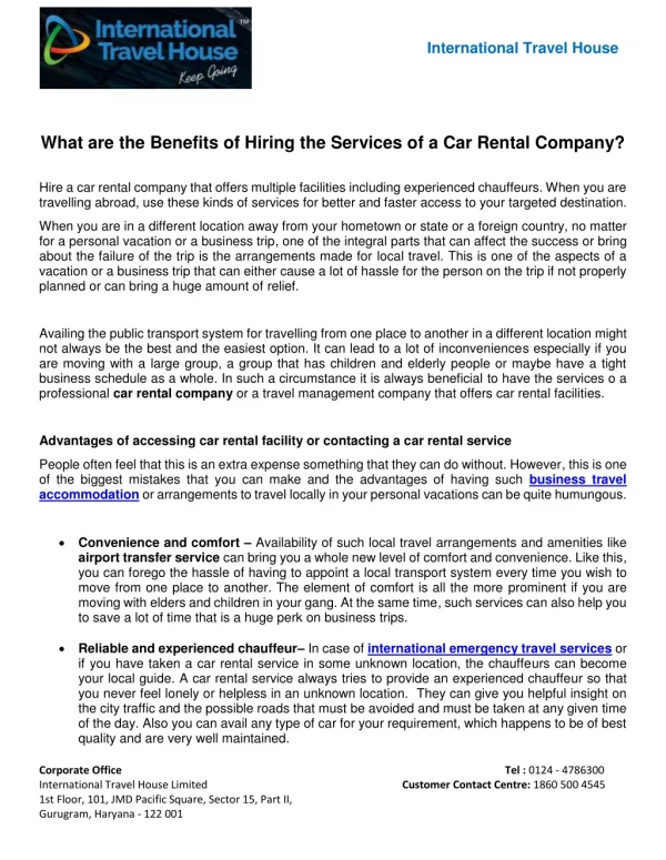 What are the Benefits of Hiring the Services of a Car Rental Company?