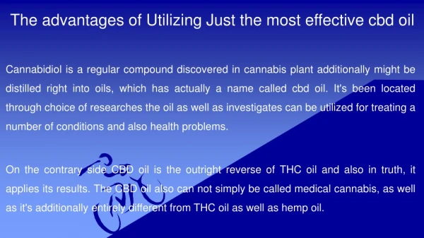 The advantages of Utilizing Just the most effective cbd oil