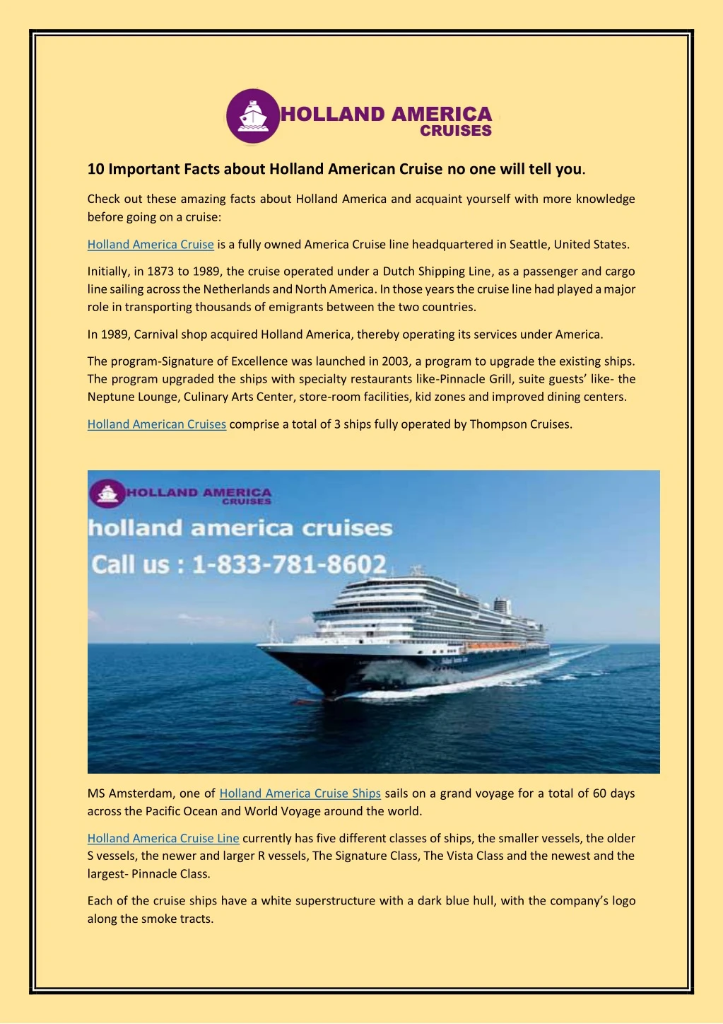 10 important facts about holland american cruise