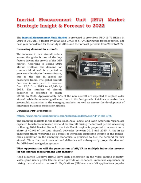 Inertial Measurement Unit (IMU) Market Strategic Insight & Forecast to 2022