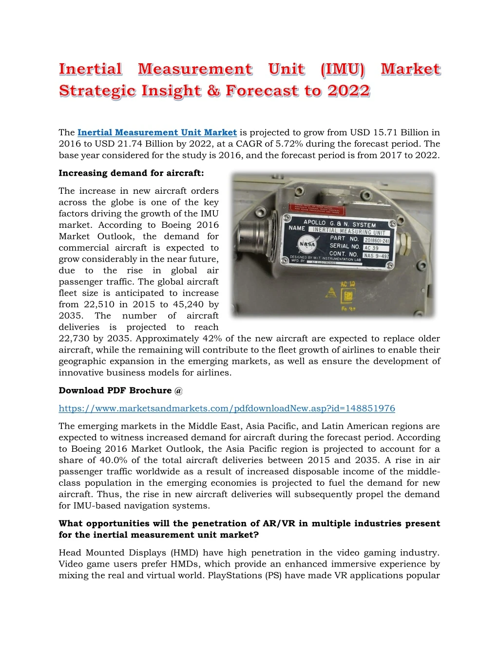 the inertial measurement unit market is projected