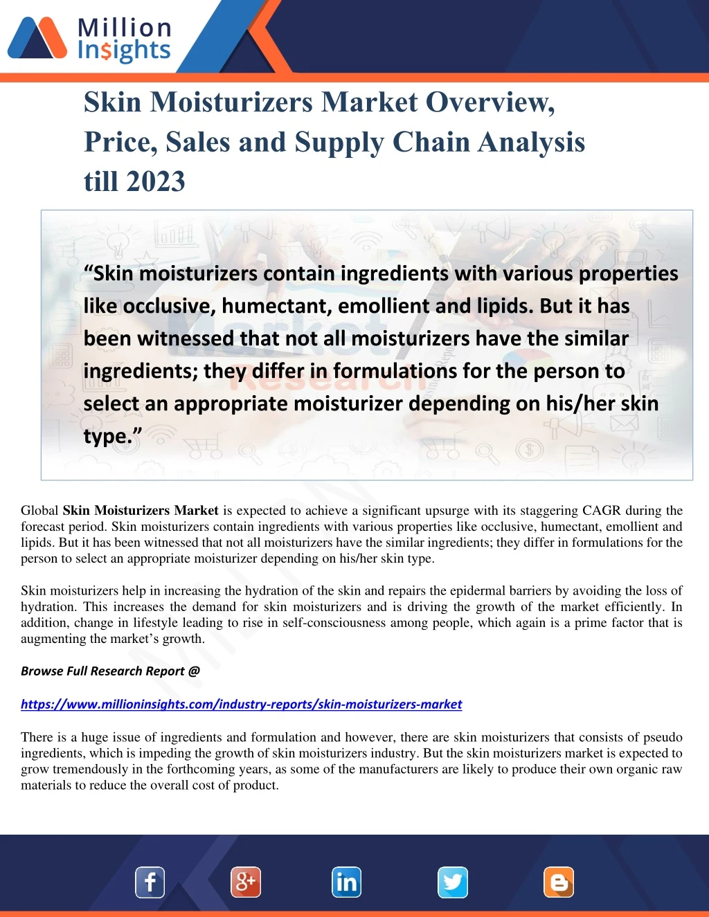 skin moisturizers market overview price sales