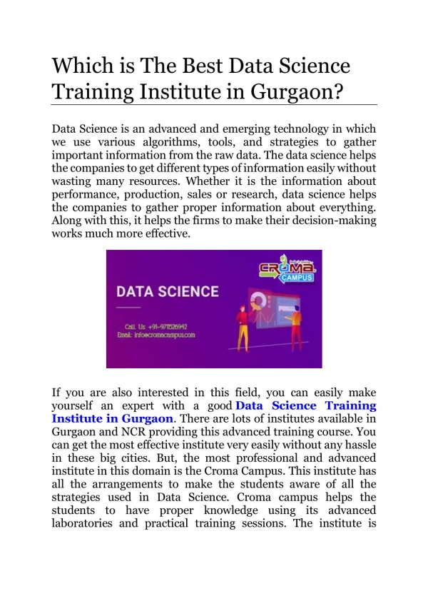 Best Data Science Training Institute in Gurgaon