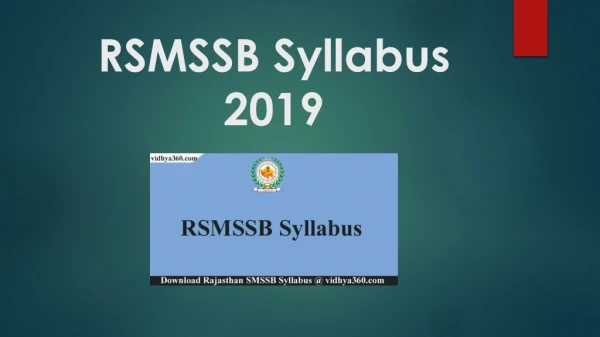Check RSMSSB Syllabus 2019 - Rajasthan SMSSB IEO & Other Syllabus