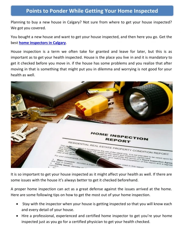 points to ponder while getting your home inspected