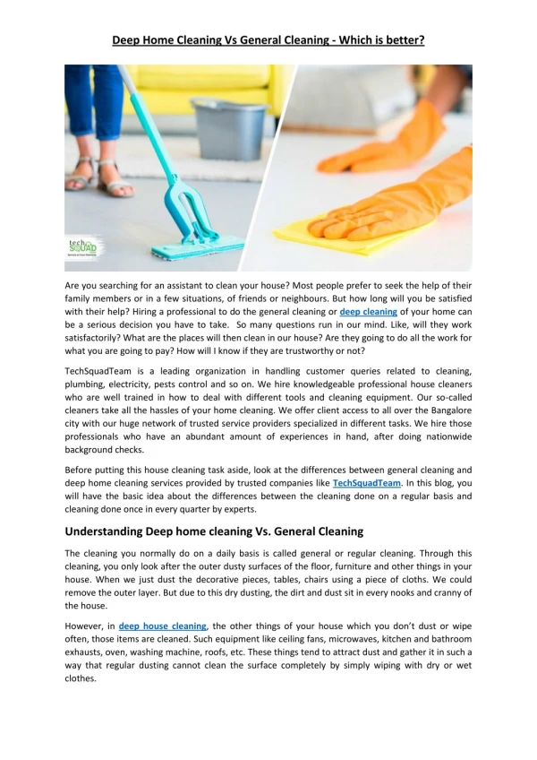 Deep Home Cleaning Vs General Cleaning - Which is better?