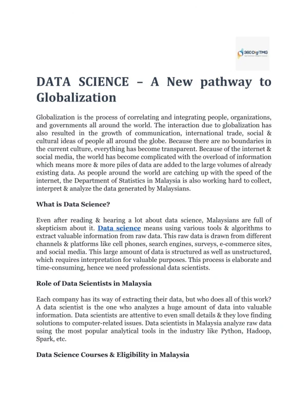 DATA SCIENCE – A New pathway to Globalization