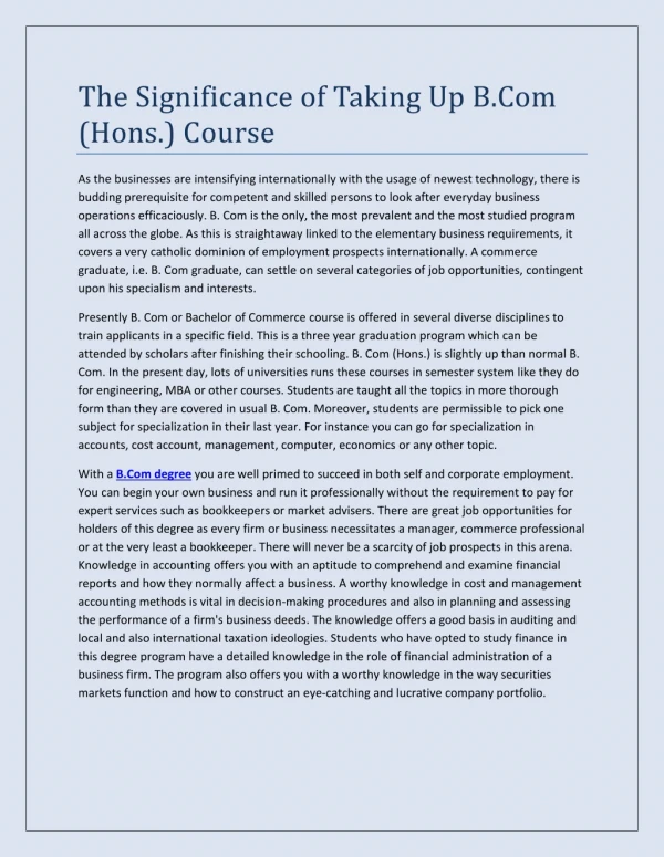 The Significance of Taking Up B.Com (Hons.) Course
