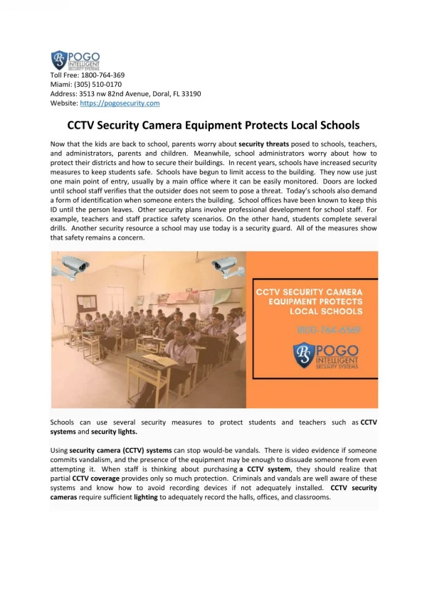 CCTV Security Camera Equipment Protects Local Schools