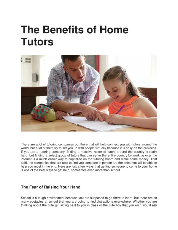 The Benefits of Home Tutors