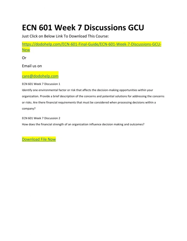 ECN 601 Week 7 Discussions GCU