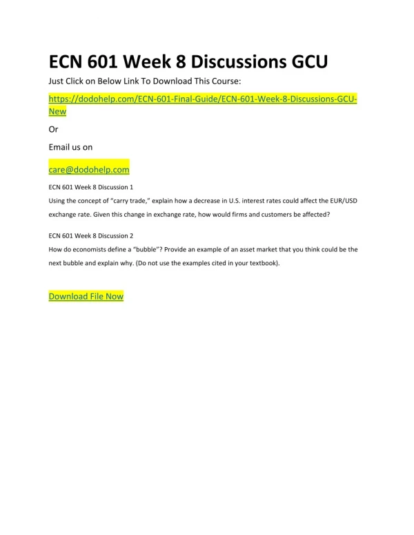 ECN 601 Week 8 Discussions GCU