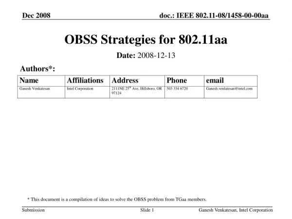 OBSS Strategies for 802.11aa
