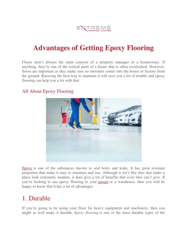 Advantages of Getting Epoxy Flooring