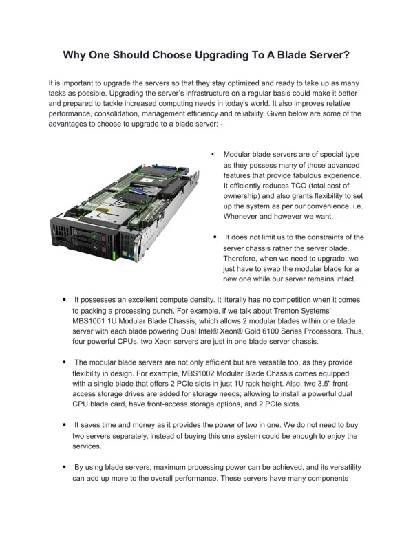 Why One Should Choose Upgrading To A Blade Server?