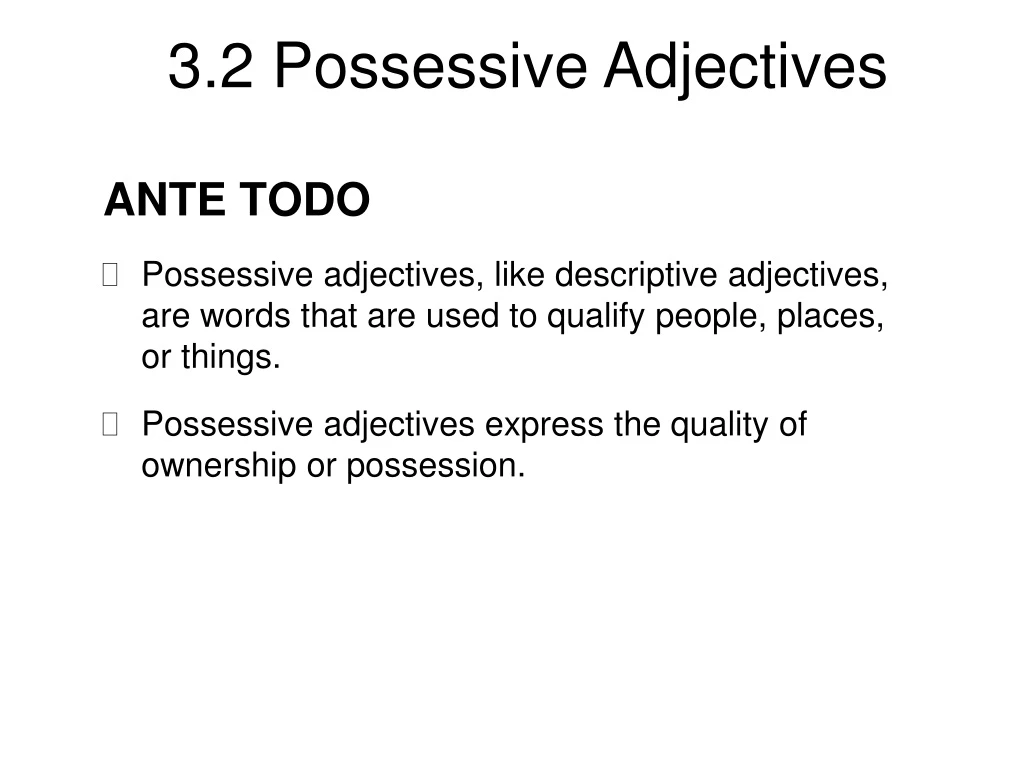 ante todo possessive adjectives like descriptive