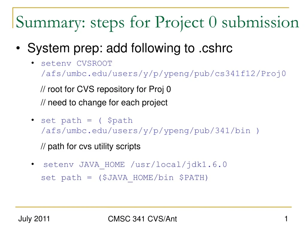 summary steps for project 0 submission