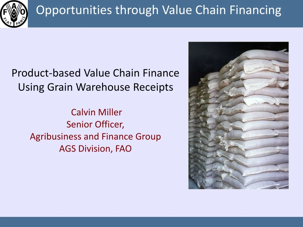 product based value chain finance using grain