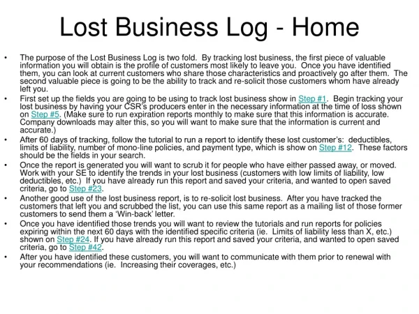Lost Business Log - Home